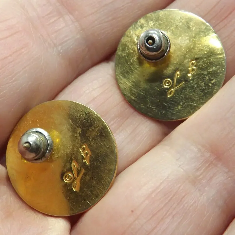 Laurel Burch Bamboo Red Post Earrings, Cloisonné Gold Plated, 1980s Vintage